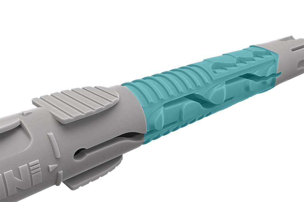 Detalhe do desenho da fixação efeito nó adequada para materiais ocos ou quando se desconhece o material em que se realiza a fixação