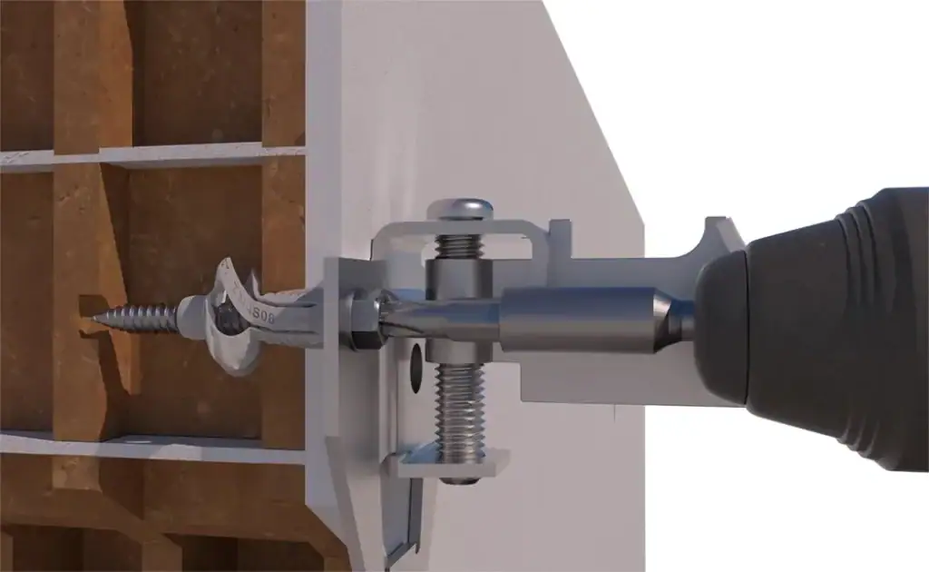 Vista seccionada de pared con soporte anclado con anclaje y taco de Nylon TN4S