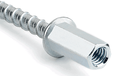 Cabeza TFF con rosca hembra y doble rosca M8 / M10, para la fijación de varillas roscadas en techos de hormigón y losas alveolares. Adecuado para suspensión de conductos de aire acondicionado, bandejas de cables o sistemas de tubería.