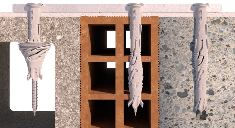 Esempio di fissaggio TNUX su diversi materiali di base